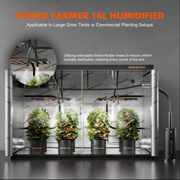 Spider Farmer 16 L ultraäänikostutin lämpötila- ja kosteusanturilla