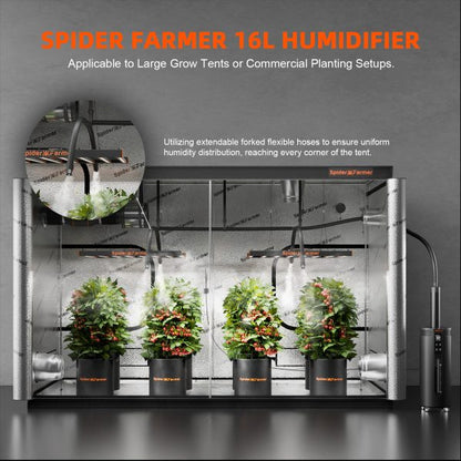 Spider Farmer 16 L ultraäänikostutin lämpötila- ja kosteusanturilla